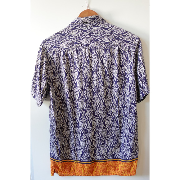 Tasso Elba Shirt Mens Small Blue White Leaf Print Silk Rayon Short Sleeve Casual - Picture 4 of 6